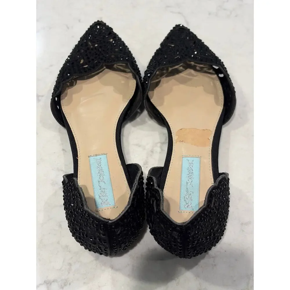 Betsey Johnson Women’s Lucy Beaded Fancy Laser-Cut D'Orsay Flats Size 7 Black